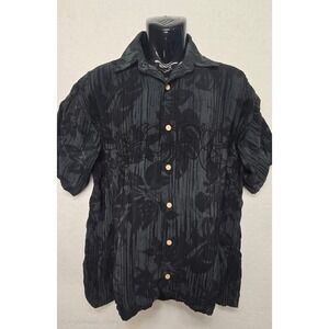 VTG Island Tropics Mens Large Black Floral Button Up Short Sleeve Hawaiian Shirt